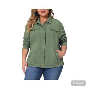 Agnes Orinda Womens Plus Size Green Denim Jean Jacket 3X